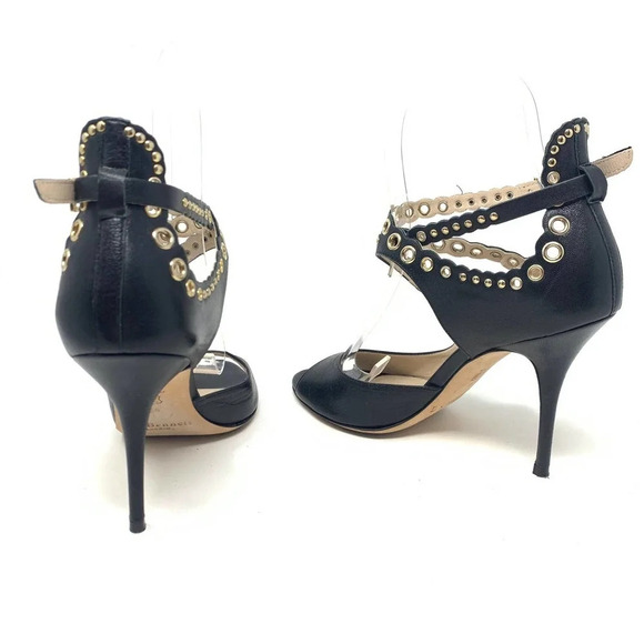 L.K. Bennett Leah Pumps Black Strappy Gold‎ Grommet - Picture 8 of 12